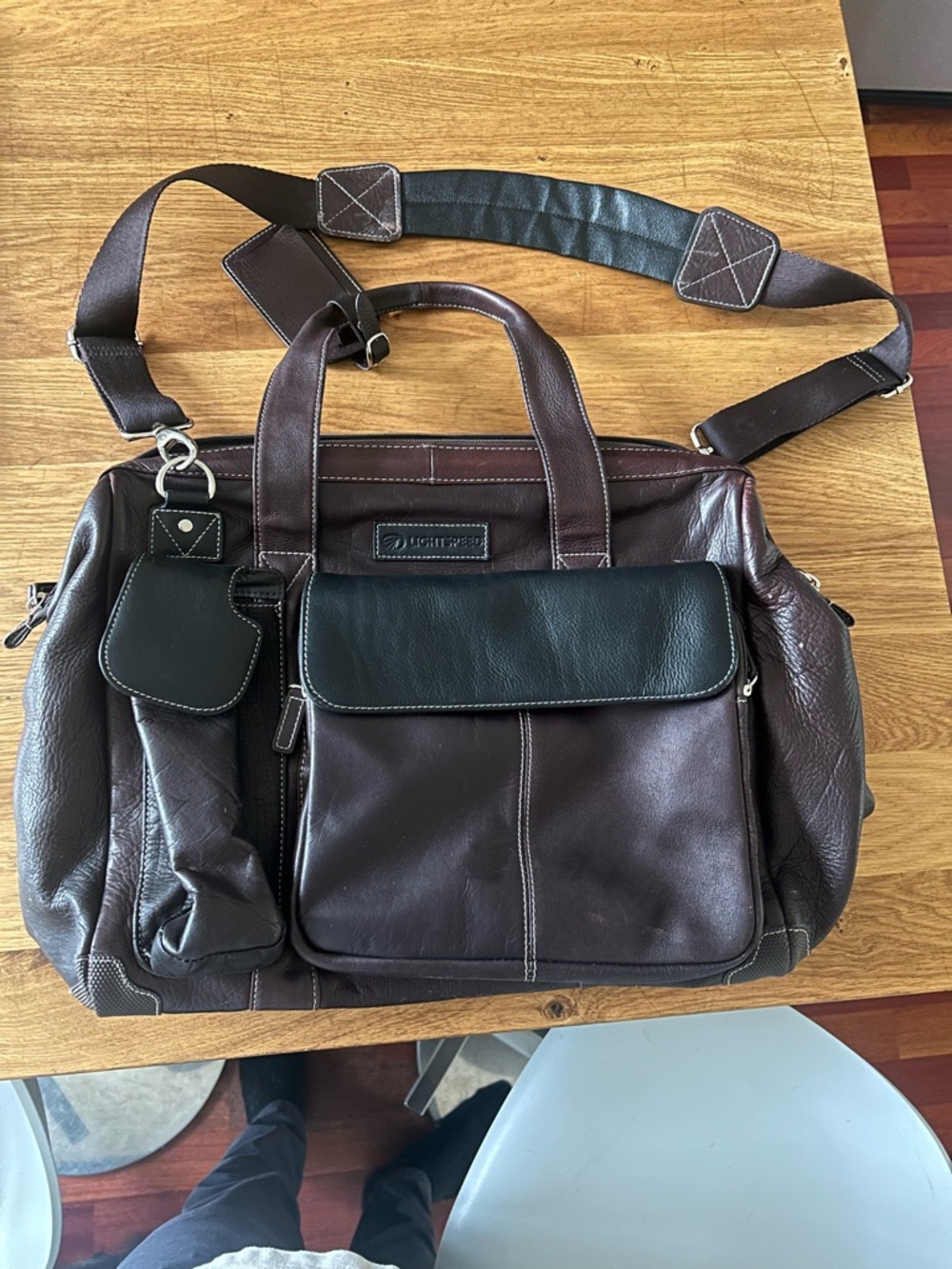 Men's Leather Messenger Bag in Dark Brown and Black - Picture 2 of 4